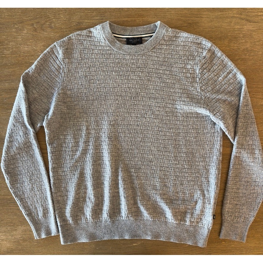 Ted Baker Lentic Textured Crewneck Sweater-Gray Pullover-Men's Size 3 Medium